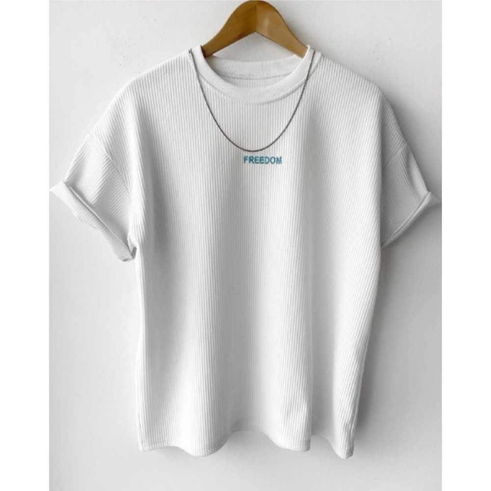 A&O Style Erkek Beyaz Fitilli Oversize %100 Pamuk Kadife Kumaş Yazlık Kısa Kollu T-Shirt Erkek T-shirt Fiyatı