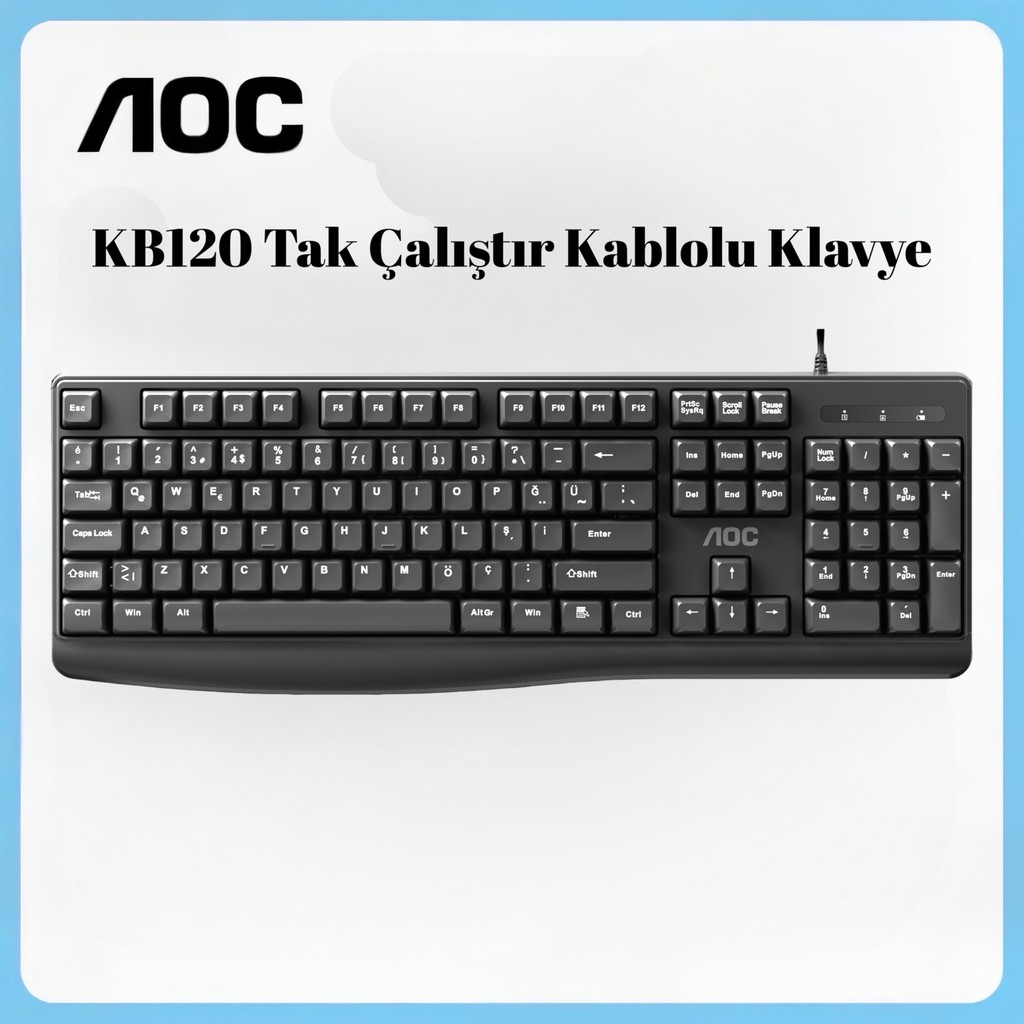 Aoc KB120 Kablolu Klavye, Entegre Avuç Içi Desteği, Düşük Profilli Sessiz Tuşlar, USB Tak-Çalıştır Klavye - Mouse Fiyatı