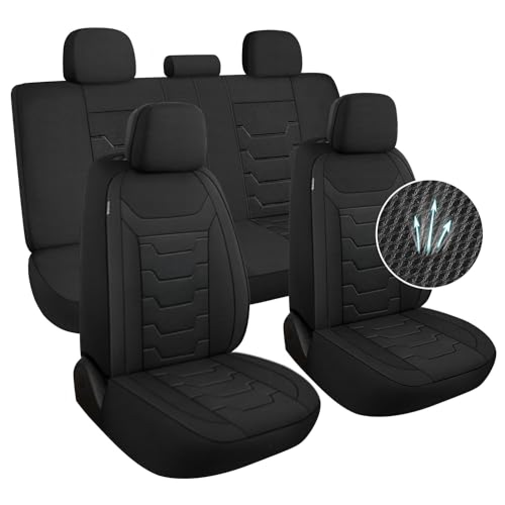 AOKAOK 3D Air-Mesh Car Seat Covers Full Set, Breathable and Split Bench Compatible Seat Covers for Cars, Universal Car Interior Covers for Most Cars Sedan Truck SUV(Black) Car Seat Cover Fiyatı