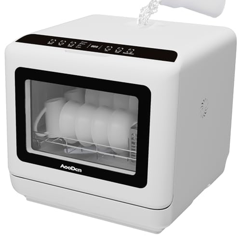 AooDen Portable Dishwasher Countertop Dishwasher with 5L Built-in Water Tank, No Hookup Needed, 5 Washing Programs, Air-dry Function, Fruit Washing, Delay Function, Mini Dishwasher for Apartment, RVs