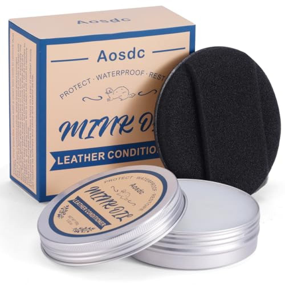 Aosdc Mink Oil Leather Conditioner Cleaner for Leather Boots, Mink Oil Kit 3.52 Oz with Sponge, All-Natural Waterproof Soften and Restore Shoes, Jackets, Hats, Baseball Gloves, Saddles and Harnesses