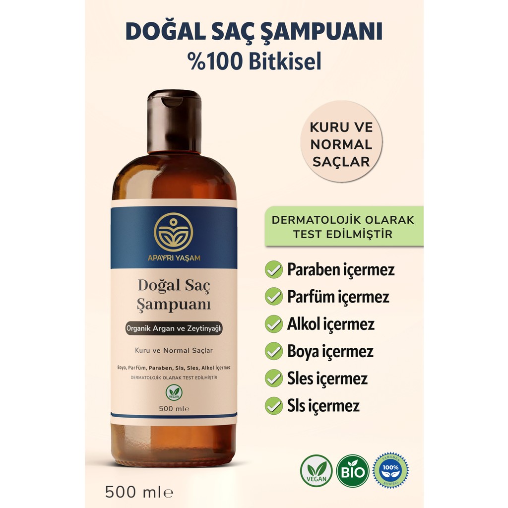 Apayrı Yaşam %100 Bitkisel Kuru ve Normal Saçlar Için Doğal Saç Şampuanı 500 ml Diğer Fiyatı