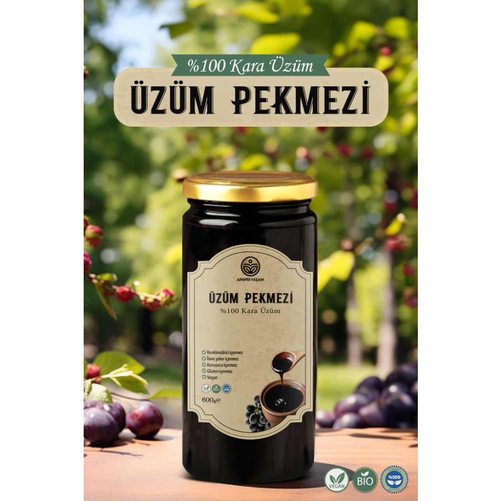 Apayrı Yaşam Katkısız %100 Doğal Kara Üzüm Pekmezi 600GR - 600 gr Tahin Pekmez ve Helva Fiyatı