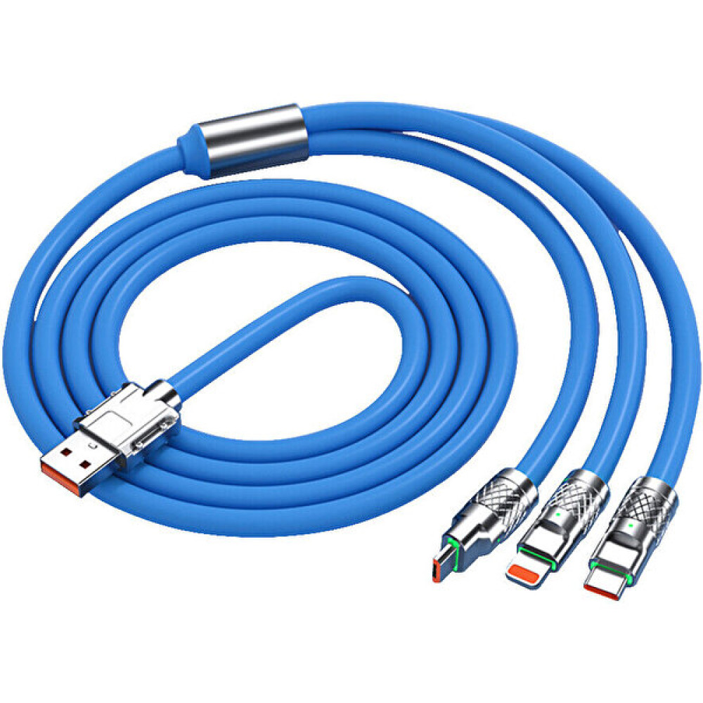 Apera BN63 3in1 120W 6A Süper Hızlı Şarj Data Kablosu Kalın Silikon Kablo 1,2 Metre - Mavi Cep Telefonu Kablosu Fiyatı