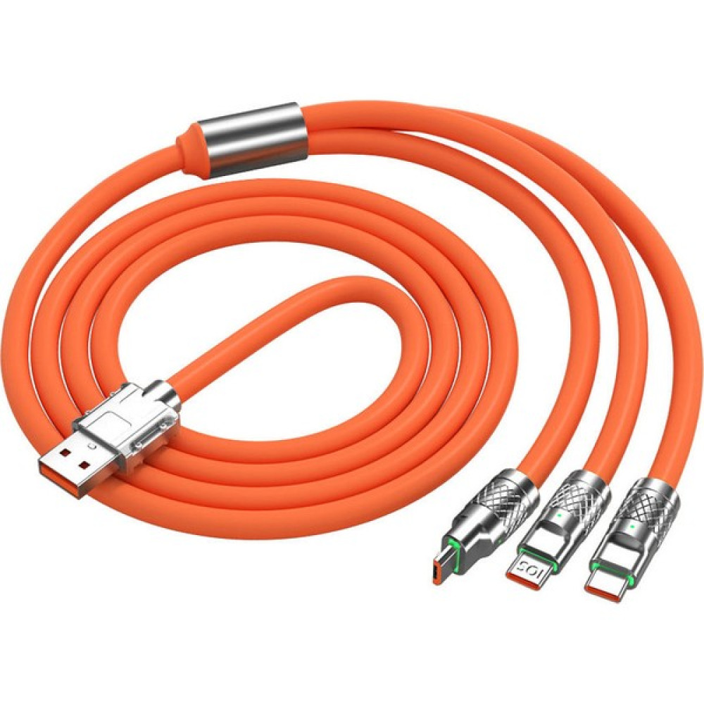 Apera BN63 3in1 120W 6A Süper Hızlı Şarj Data Kablosu Kalın Silikon Kablo 1,2 Metre - Turuncu Cep Telefonu Kablosu Fiyatı