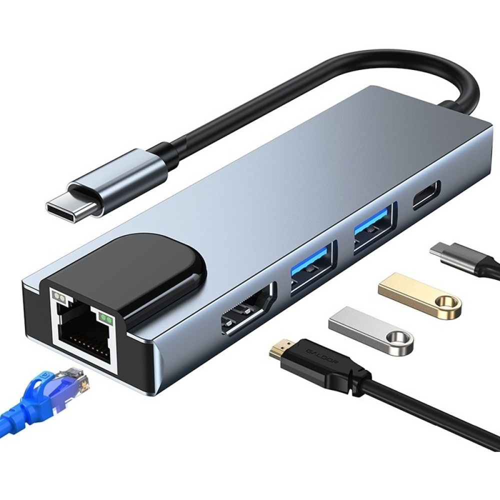 Apera Tr-12 5 Port Macbook Uyumlu Hub Type-C To 4K Hdtv - RJ45 100Mbps Ethernet - 2AD Usb3.0 - Pd 20V3A Hızlı Şarj Network Aksesuarları Fiyatı