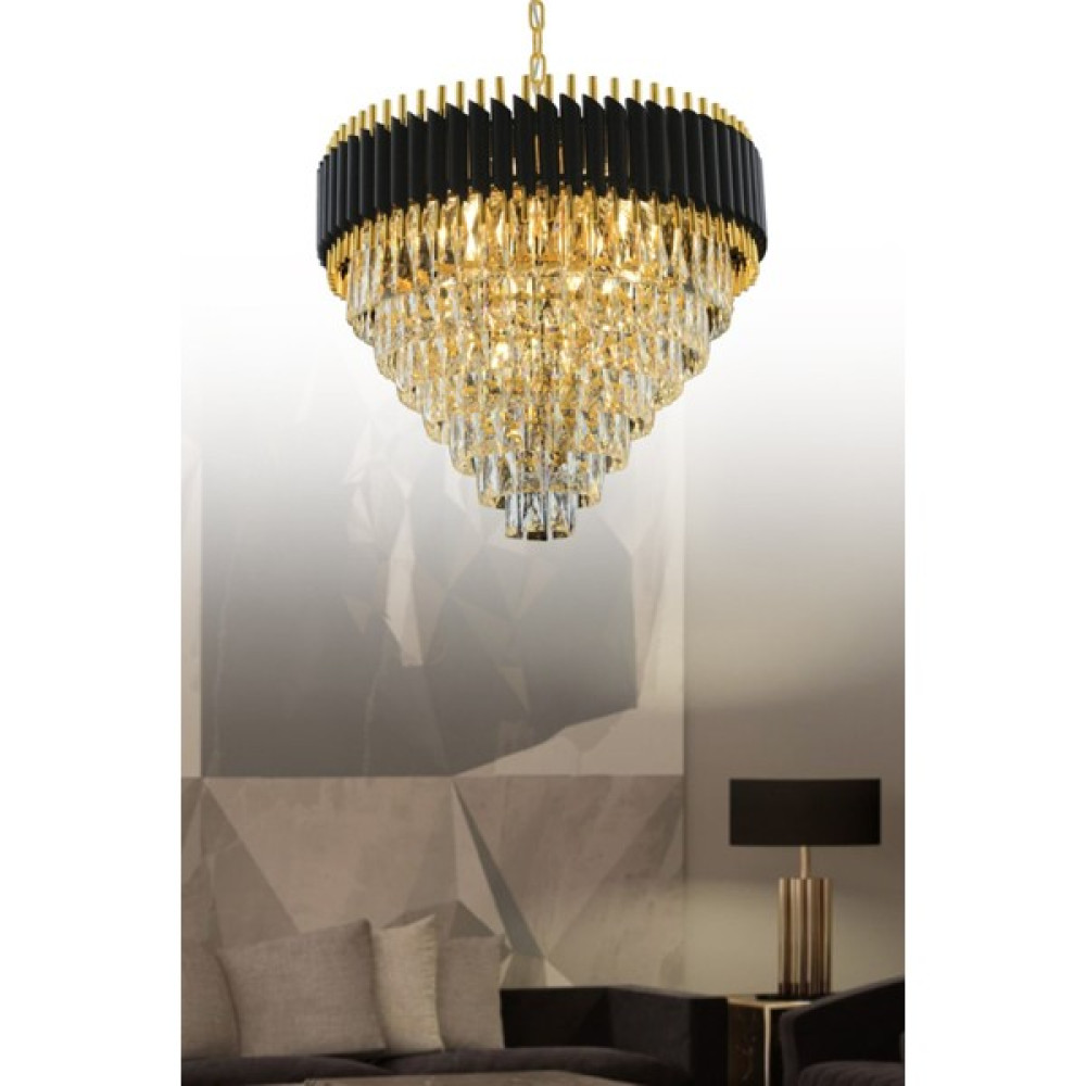Apex Avize Çift Borulu Siyah Gold Kristal Taşlı Avize 80 cm - 1'li Avize Fiyatı