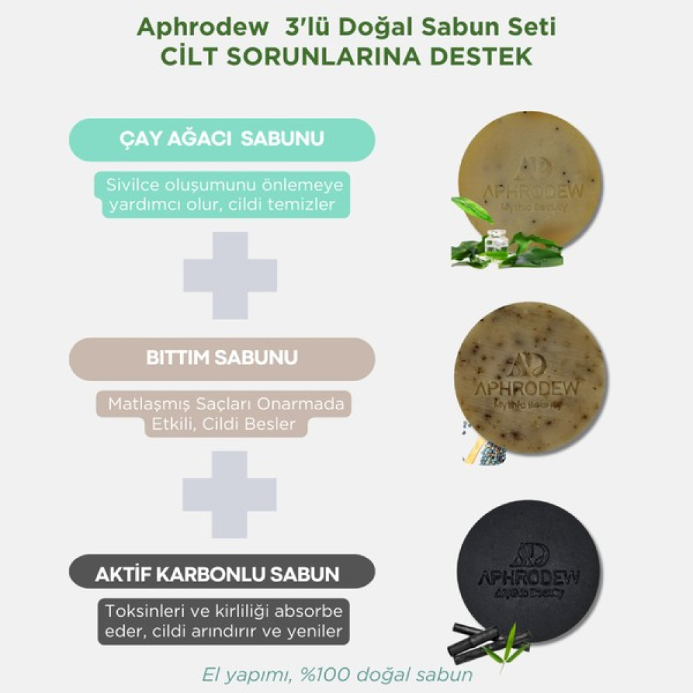 Aphrodew 3'lü Doğal Sabun Seti - Cilt Sorunlarına Destek Sabunlar Fiyatı