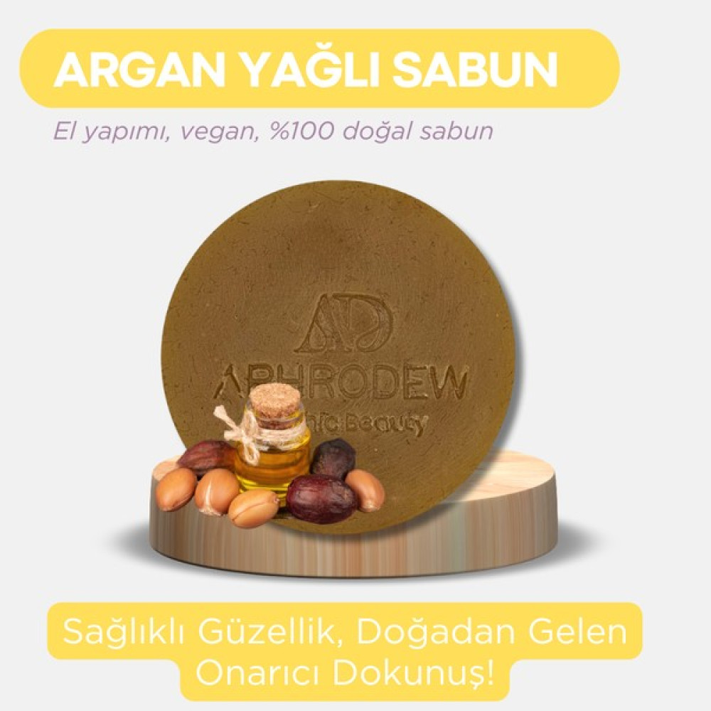 Aphrodew Argan Yağlı Vegan Doğal Sabun - E Vitaminli Onarıcı Besleyici Bakım Sabunu - 100 gr Cilt Temizleme ve Peeling Fiyatı