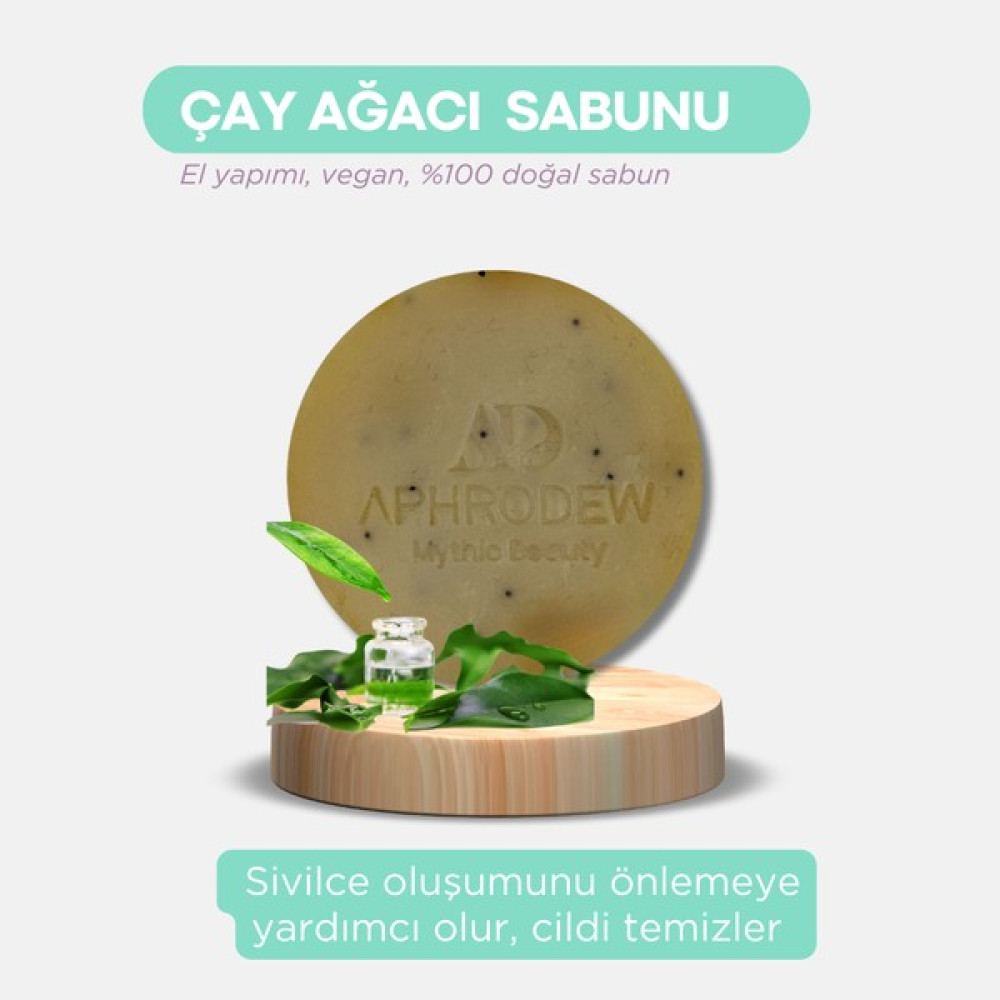Aphrodew Çay Ağacı Yağlı Vegan Doğal Sabun - Akne ve Aktif Sivilceli Ciltler İçin Makyaj Yüz Temizleyici Arındırıcı - 100 gr Cilt Temizleme ve Peeling Fiyatı