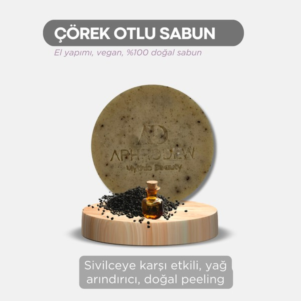 Aphrodew Çörek Otlu Vegan Doğal Sabun - Sivilceye Meyilli Ciltler İçin Yağ Arındırıcı, Doğal Peeling Etkili Cilt Temizleme ve Peeling Fiyatı