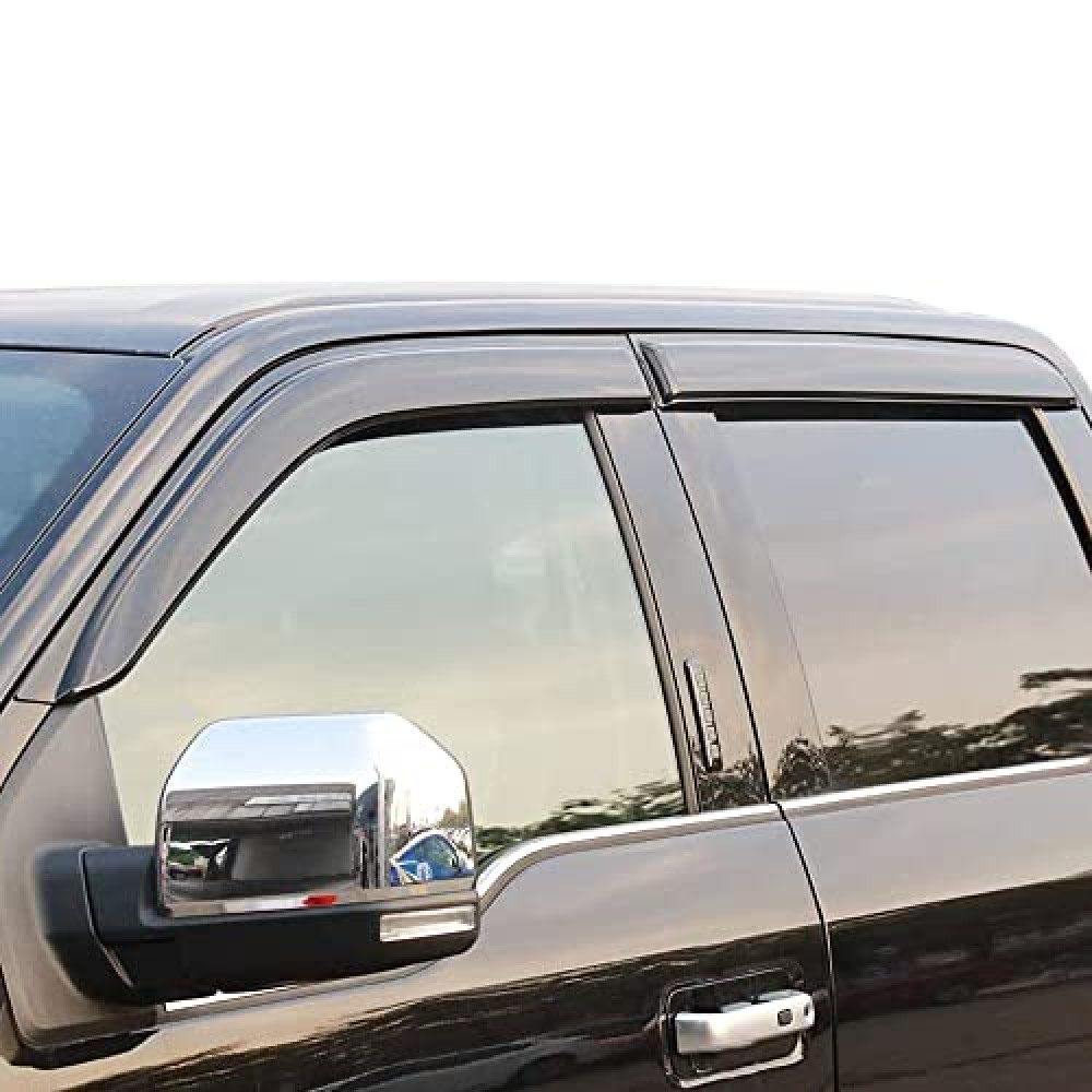 APILT Outside-Mount Rain Guards Window Visors for 2015-2025 Ford F-150 SuperCrew & 2017-2025 Raptor/F-250/F-350/F-450/F-550 Super Duty SuperCrew Wind Deflector Dark Smoke 4-Piece Set with Thicker