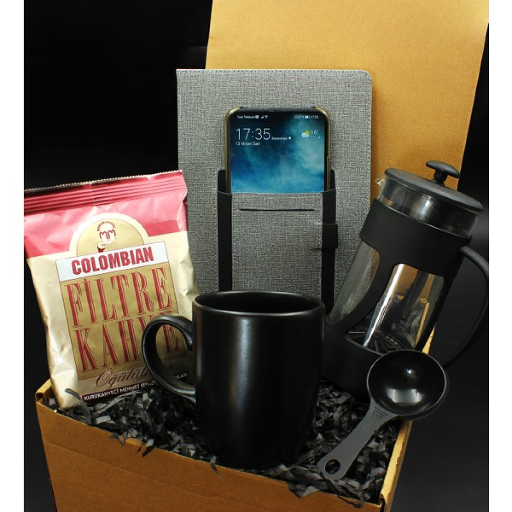 Apollon Gift Siyah Kupa & French Press & Columbian Taze Filtre Kahve & Cepli Defter Hediye Seti Hediyelik Eşya Fiyatı