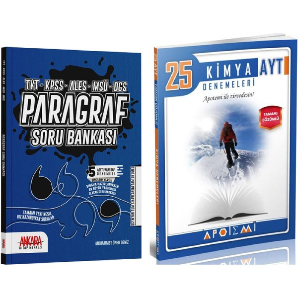 Apotemi Yayınları AYT Kimya Deneme ve Ankara Kitap Merkezi Yayınları Paragraf Soru Bankası Seti 2 Kitap Temel Yeterlilik Testi (TYT) Fiyatı