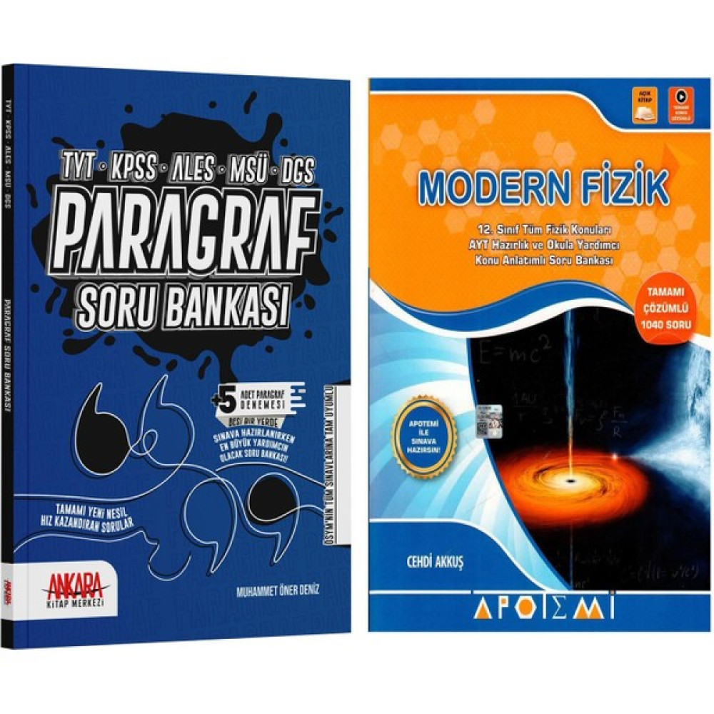 Apotemi Yayınları Modern Fizik ve Ankara Kitap Merkezi Yayınları Paragraf Soru Bankası Seti 2 Kitap Temel Yeterlilik Testi (TYT) Fiyatı