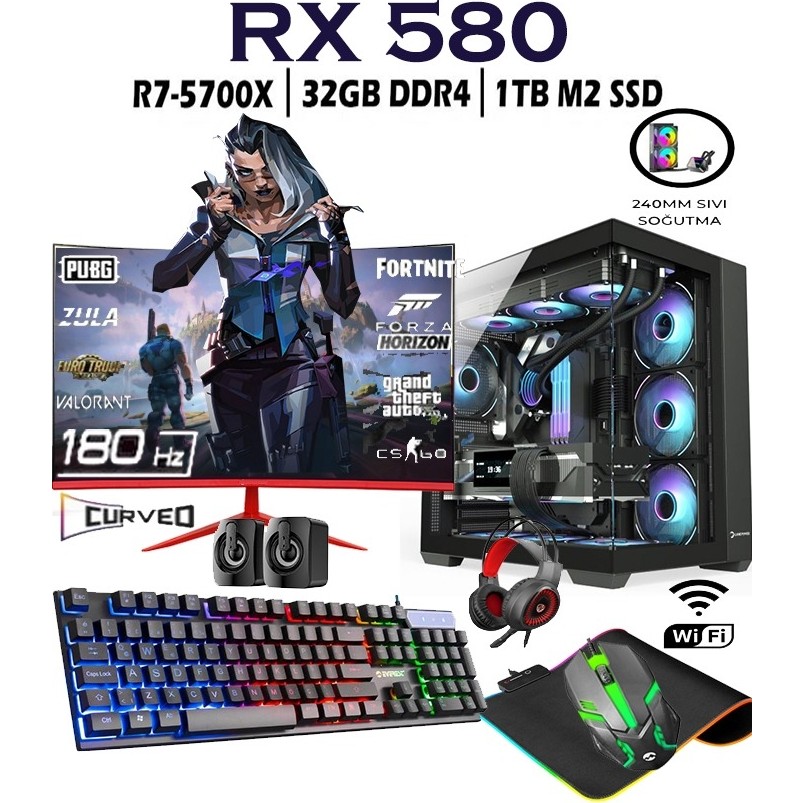 Apphirex Rebirth X87 Ryzen 7 5700X 32GB 1tb M.2 SSD RX580 8gb 24'' 180HZ Curved Masaüstü Oyuncu Bilgisayarı SSD / Solid State Drive Fiyatı