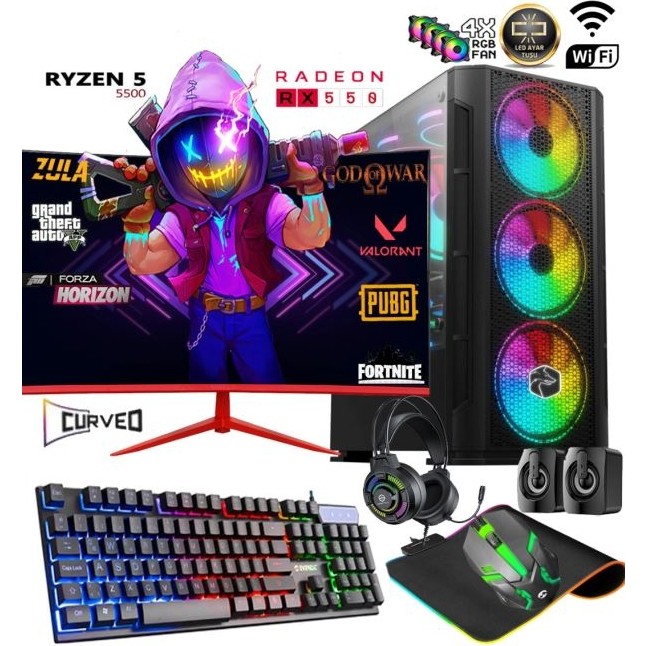 Apphirex TC55 Ryzen 5 5500 16GB Ram 512GB M.2 SSD RX550 Gddr5 23.6'' Curved Masaüstü Oyuncu Bilgisayarı RAM Bellekler Fiyatı