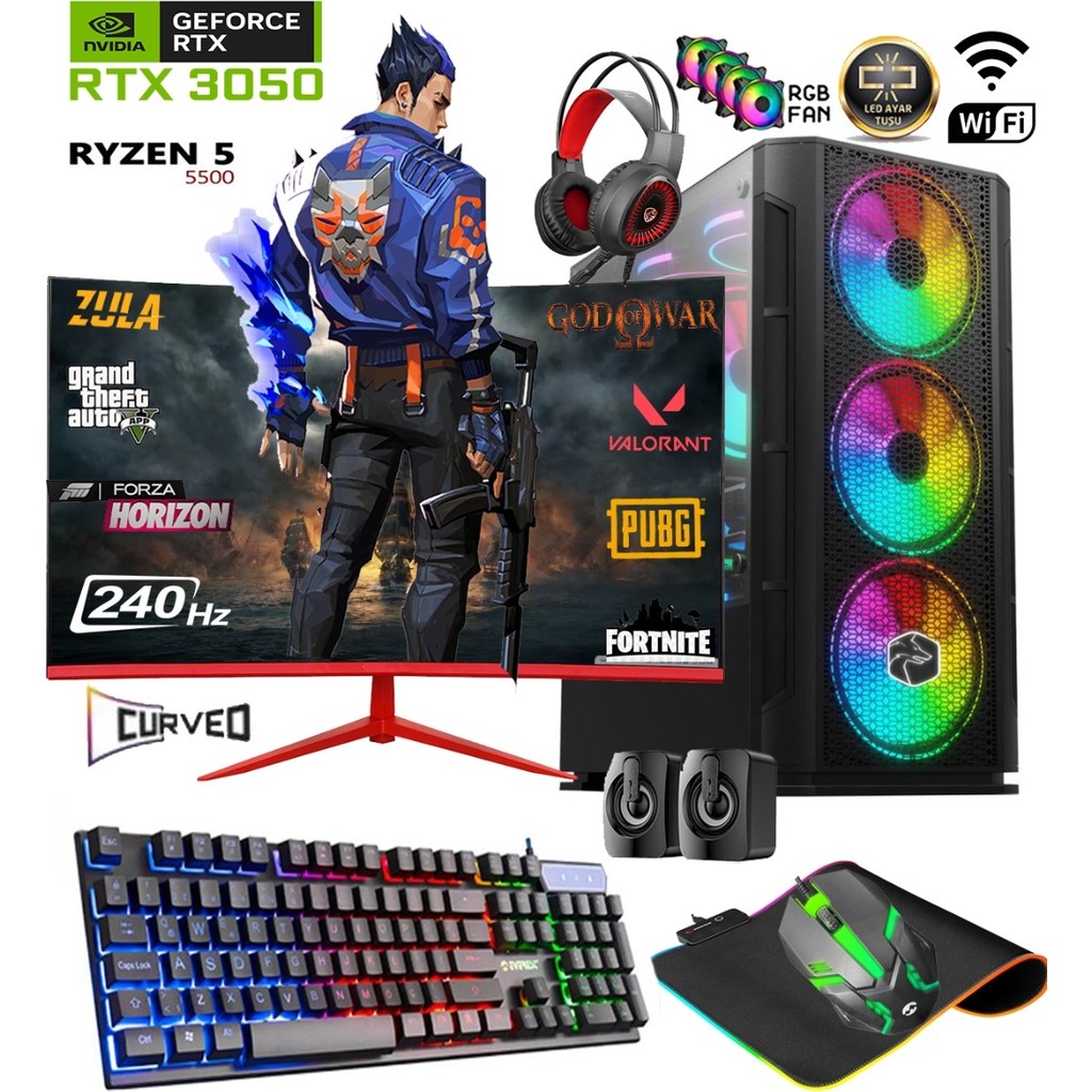Apphirex TC66X Ryzen 5 5500 32GB 1tb M.2 Nvme SSD RTX3050 24" 240HZ Oyuncu Masaüstü Bilgisayarı Hazır Sistem Ekran Kartları Fiyatı