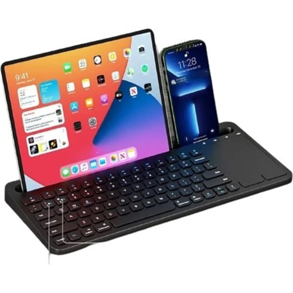 Apple iPad Pro 12.9 A2069 A2232 A2233 A2229 Uyumlu Kablosuz Standlı Şarjlı Bluetooth Touchpad Klavye Siyah Klavye - Mouse Fiyatı