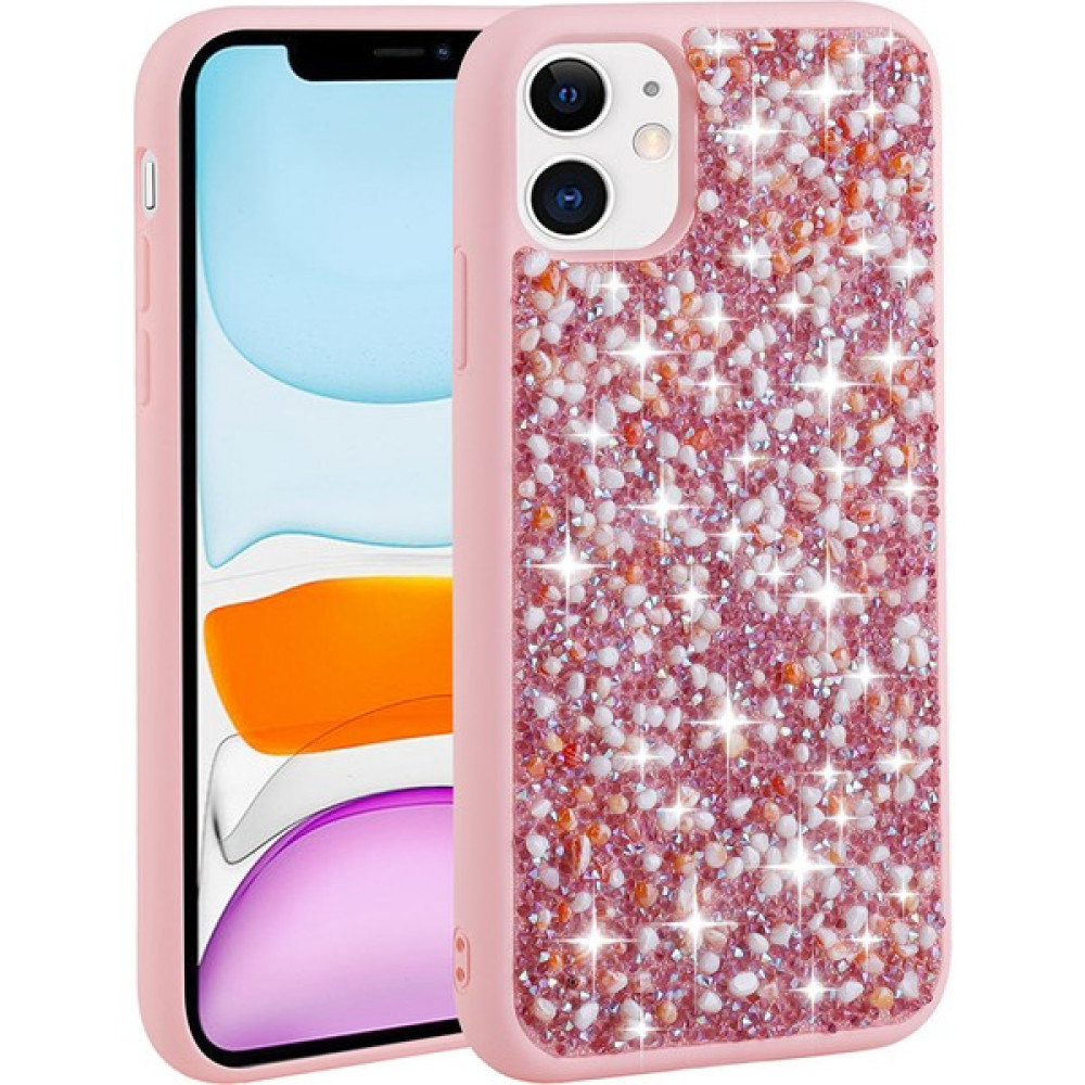 Apple iPhone 11 Kılıf Parlak Taşlı Tasarım Arka Taşlı Yüzeyi Tam Uyumlu Pürüzsüz Linea Kapak - Pembe Cep Telefonu Kılıfı Fiyatı