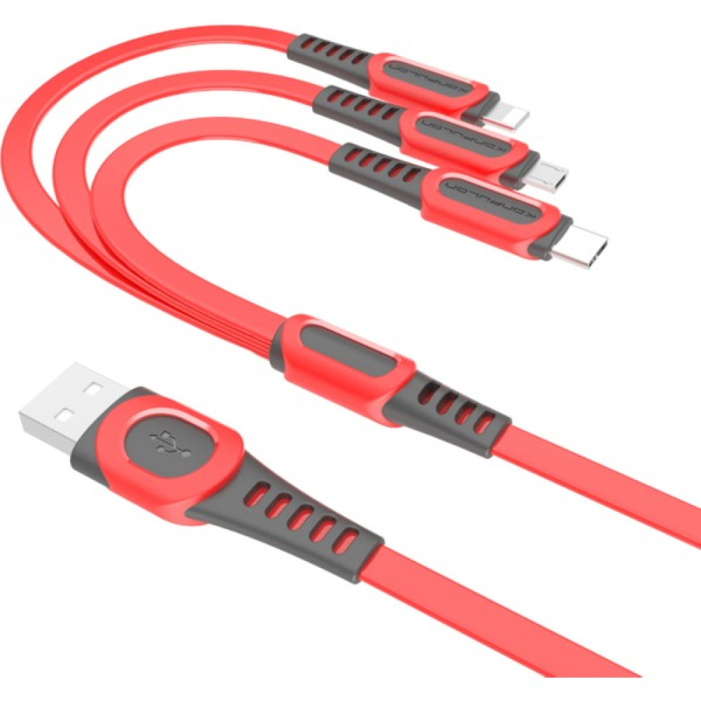 Apple iPhone 11 Şarj Kablosu 3 In 1 Hızlı Şarj ( Lightning - Micro USB - Type C ) KNF-DC195 - Kırmızı Cep Telefonu Kablosu Fiyatı