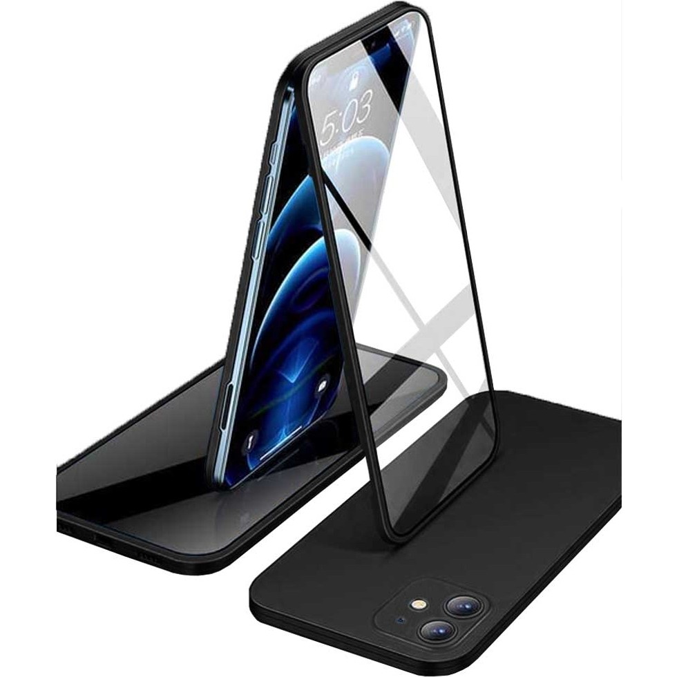 Apple iPhone 11 Uyumlu 360 Derece Tam Kaplayan Cam Kapak Kılıf - Siyah Cep Telefonu Kılıfı Fiyatı