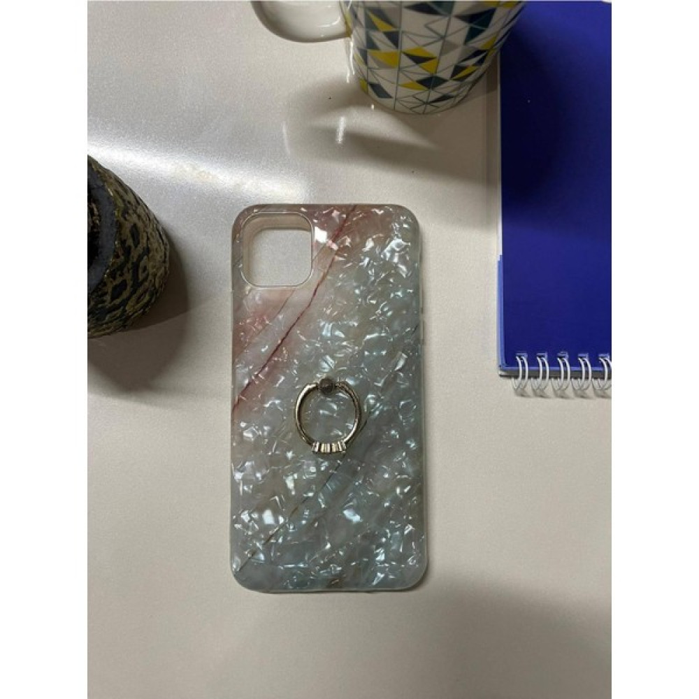 Apple iphone 12 Pro Yüzüklü Kılıf Mermer Desenli Glossy Plastik Kapak Swarovski Taşlı Kilif Marble - Açık Yeşil Cep Telefonu Kılıfı Fiyatı