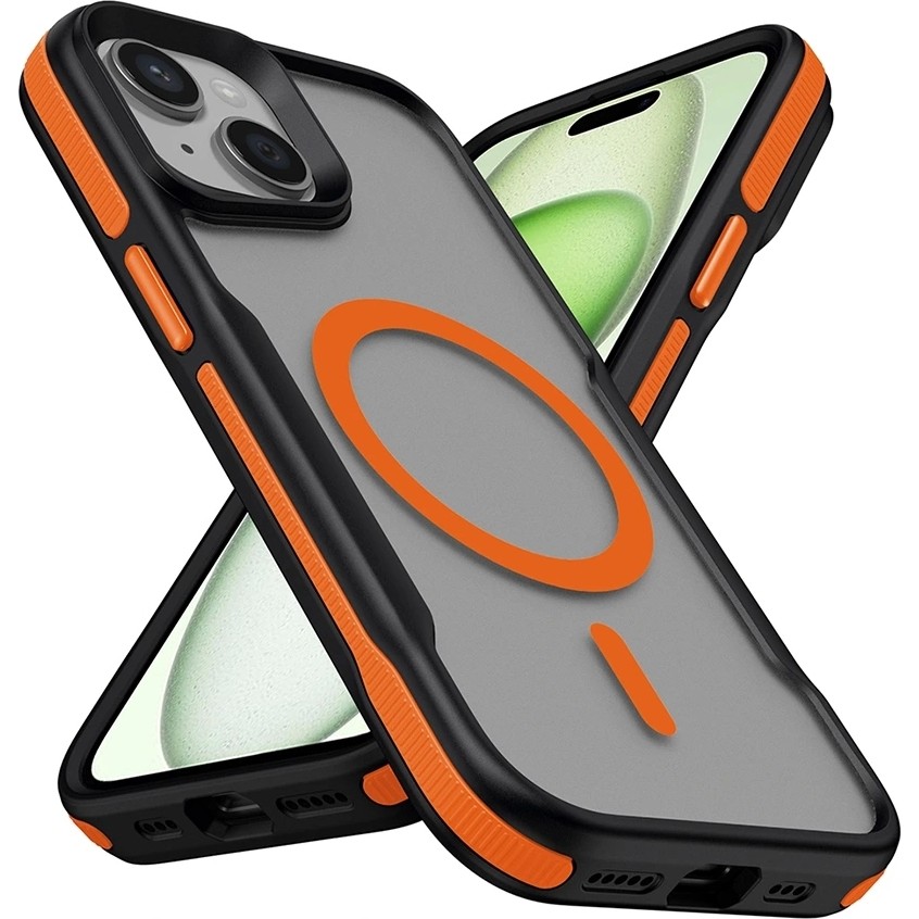Apple iPhone 13 Kılıf Magsafe Şarj Özellikli Military Airbag Airbag Şeritli Redclick Lamer Kapak - İphone13 - Turuncu Cep Telefonu Kılıfı Fiyatı