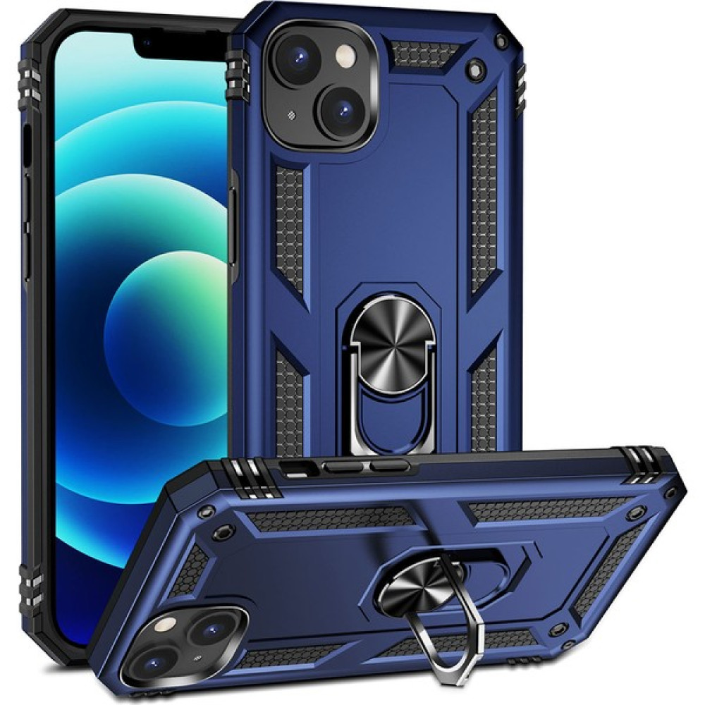 Apple iPhone 15 Kılıf Tank Zırh Yüzüklü Mıknatıslı Standlı Kapak (Vega) - Mavi Cep Telefonu Kılıfı Fiyatı