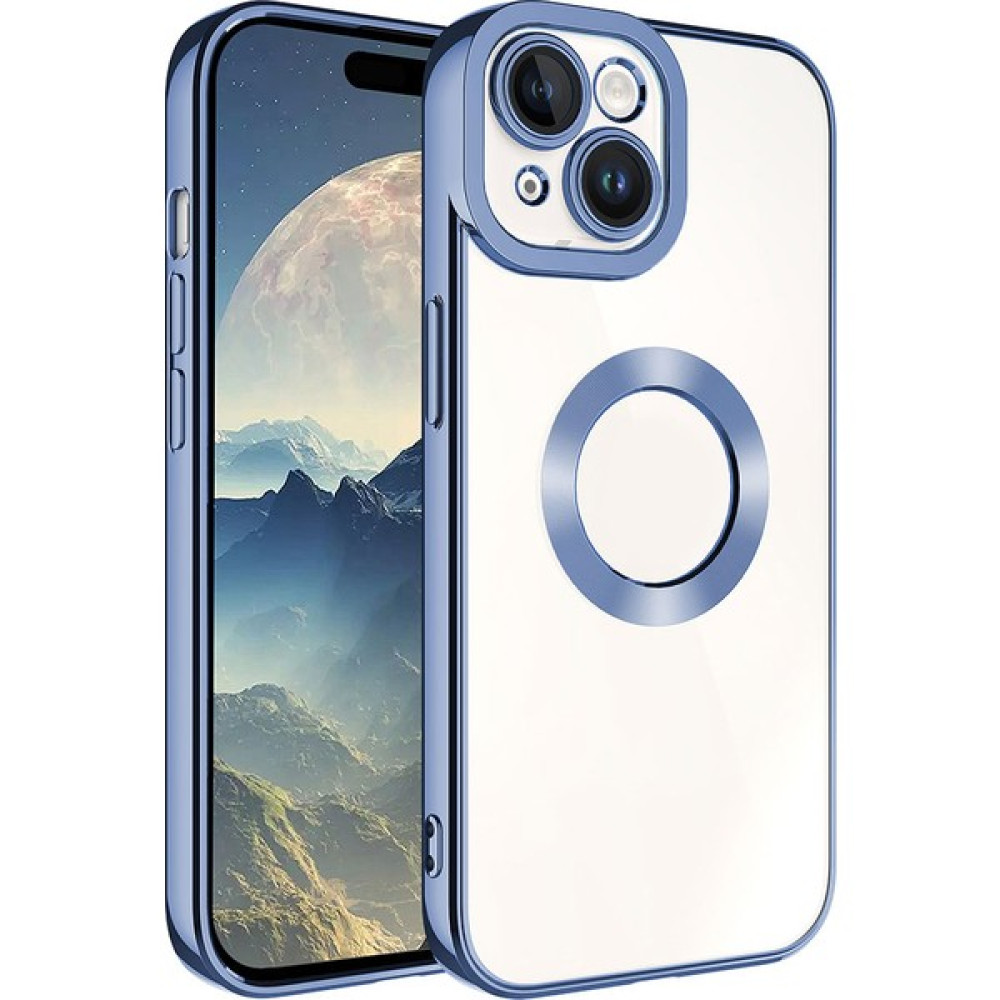 Apple iPhone 15 Plus Kılıf Kamera Korumalı Logo Gösteren Şeffaf Kapak Açık Mavi Cep Telefonu Kılıfı Fiyatı