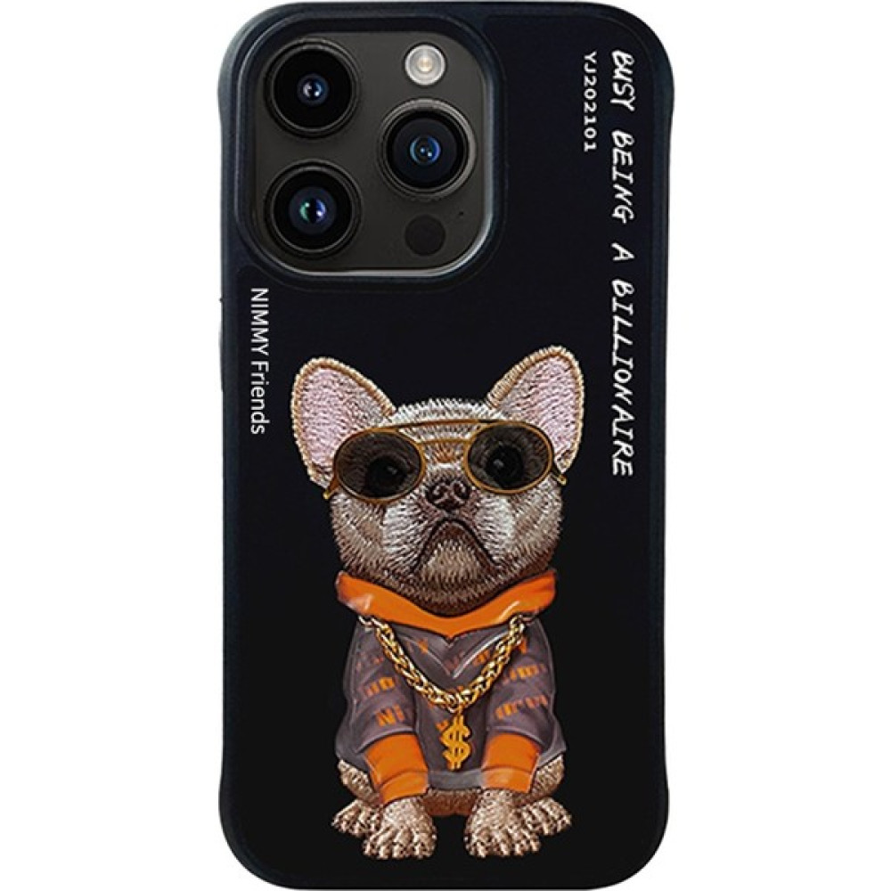 Apple iPhone 15 Pro Max uyumlu dog Serisi Nakış Işlemeli Gözlük Detaylı Kılıf Siyah - iPhone 15 Pro Max Cep Telefonu Kılıfı Fiyatı