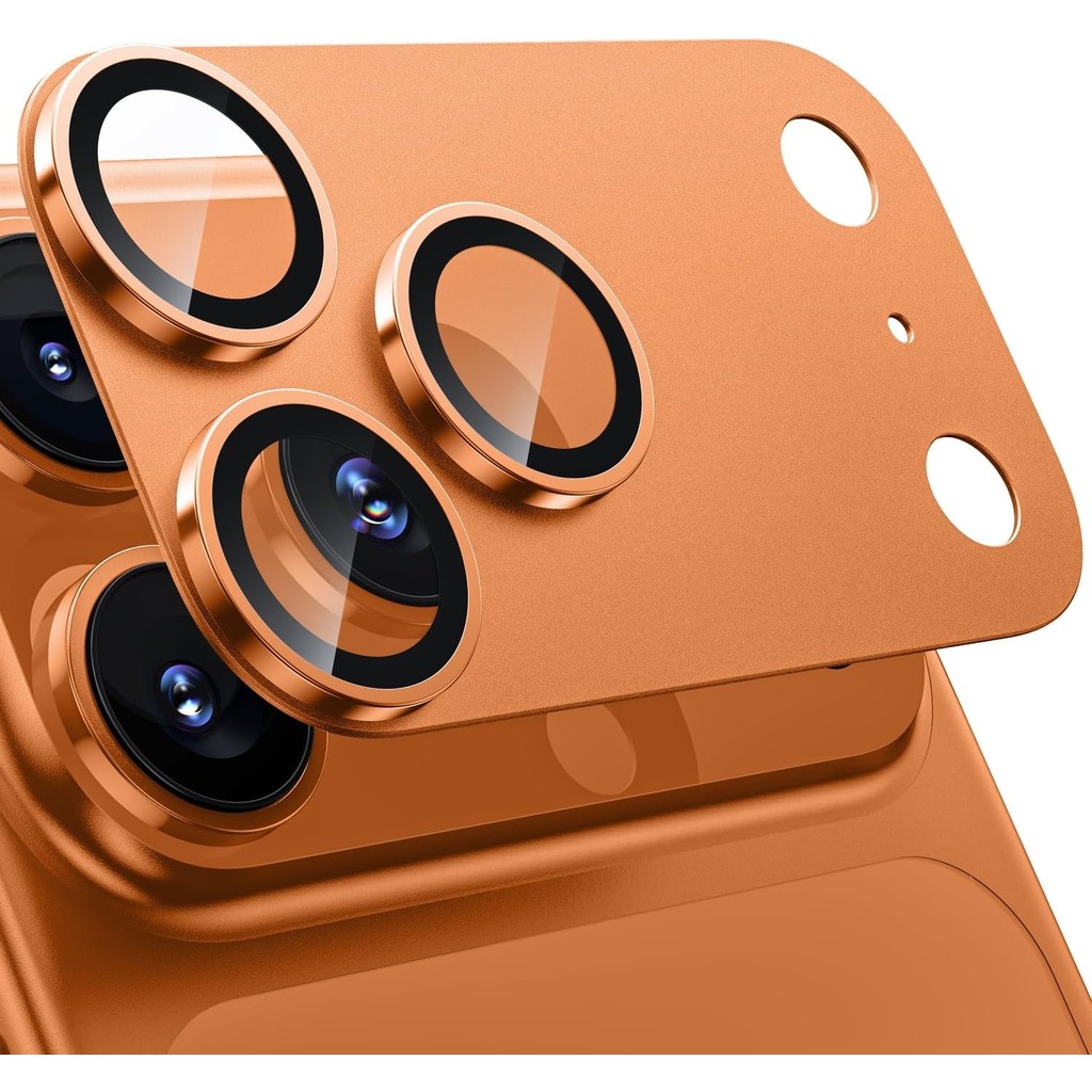 Apple iPhone 17 Pro Uyumlu Kamera Lens Koruyucu Metal Çerceveli Tam Kaplama Cam Koruyucu - Turuncu Cep Telefonu Ekran Koruyucusu Fiyatı