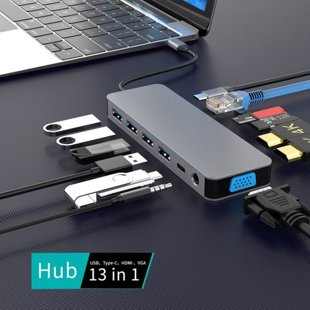 Apple Macbook 13.3' Air 2020 Dönüştürücü 13IN1 Hub F Çok Fonksiyonlu Hub - Gri Bilgisayar Çevirici ve Adaptörü Fiyatı