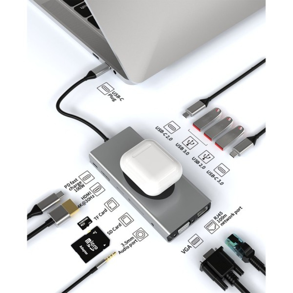 Apple Macbook 16.2' 2021 Çevirici Dönüştürücü 13IN1 Hub Çok Fonksiyonlu Hub - Gri Bilgisayar Çevirici ve Adaptörü Fiyatı
