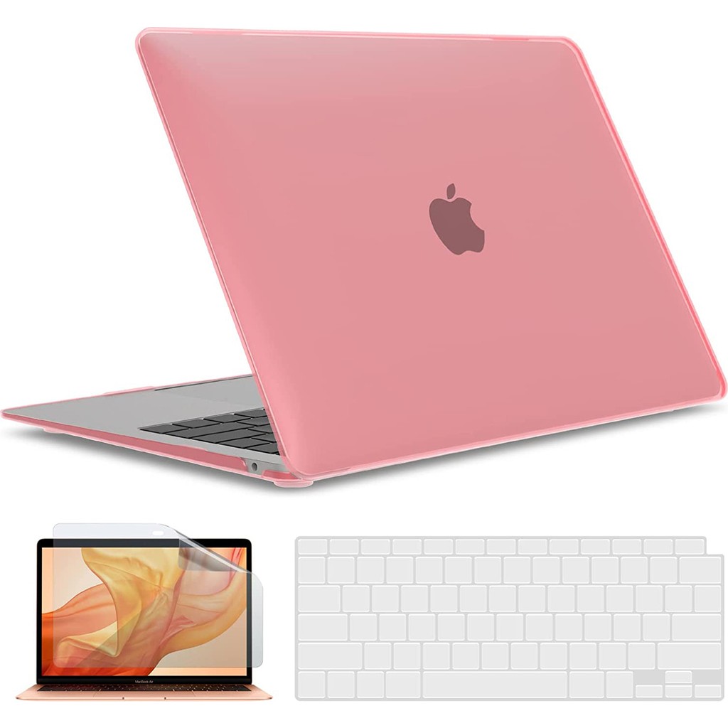Apple MacBook Pro 13 Inç M1 Çip A2338 Uyumlu Alt Üst Kılıf + Klavye Kılıfı + Ekran Koruyucu Film - Pembe Cep Telefonu Kılıfı Fiyatı