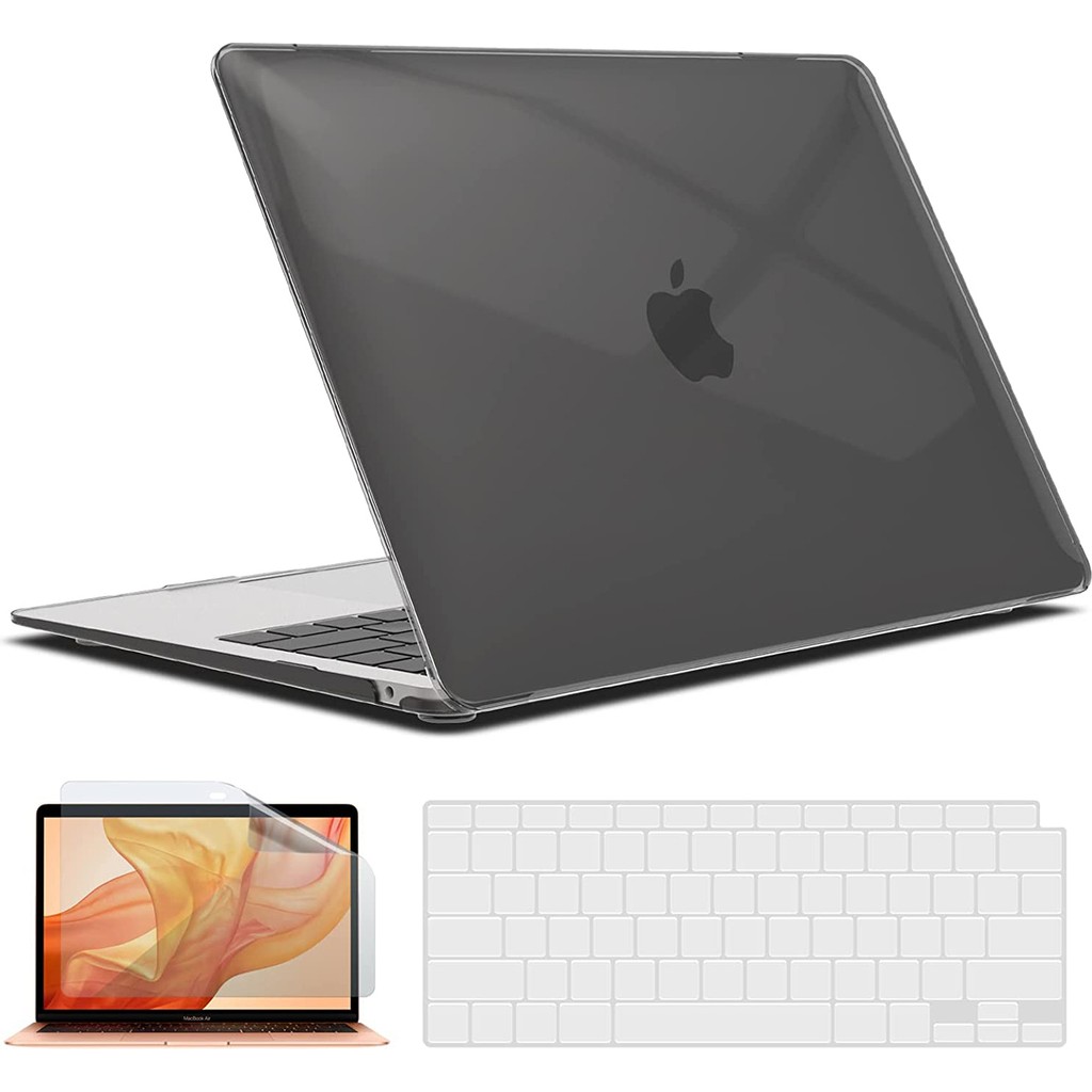 Apple MacBook Pro 13 Inç M1 Çip A2338 Uyumlu Alt Üst Kılıf + Klavye Kılıfı + Ekran Koruyucu Film - Siyah Cep Telefonu Kılıfı Fiyatı