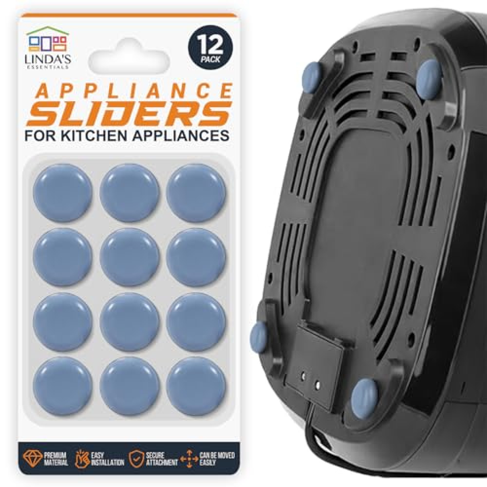 Appliance Sliders for Kitchen Appliances (12 Pack) - Self-Adhesive Countertop Gliders for Kitchen Use, Effortless Moves for Coffee Makers, Blenders, Air Fryers & More, Great for Quick Appliance Shift