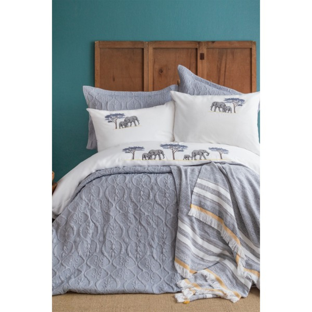 Apricitas Home Aleph Blue Çift Kişilik %100 Pamuk Nevresim Takımı ve Battaniye-Yatak Örtüsü Seti - 230 x 240 cm - Mavi Yatak Örtüsü Fiyatı