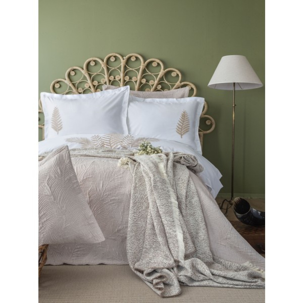 Apricitas Home Foglia Timeless Prime Çift Kişilik Nevresim Takımlı Yatak Örtüsü Battaniye 3lü Set - Bej - 230 x 240 cm Yatak Örtüsü Fiyatı