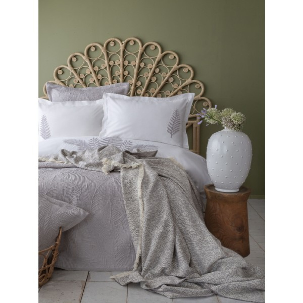 Apricitas Home Foglia Timeless Prime Çift Kişilik Nevresim Takımlı Yatak Örtüsü Battaniye 3lü Set - Gri - 230 x 240 cm Yatak Örtüsü Fiyatı