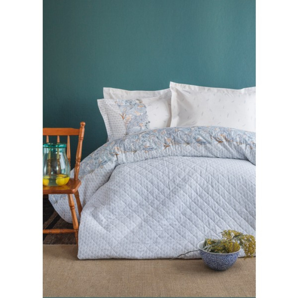 Apricitas Home Grace Blue Çift Kişilik %100 Pamuk Kapitoneli Dört Mevsim Nevresim Takımı Complete Set - 220 x 230 cm - Açık Mavi Nevresim Takımı Fiyatı