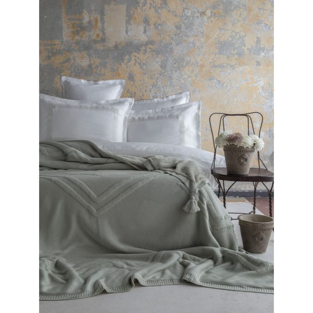 Apricitas Home Moneda Triko Çift Kişilik Yatak Örtülü Nevresim Seti - 220 x 240 cm - Açık Yeşil Yatak Örtüsü Fiyatı