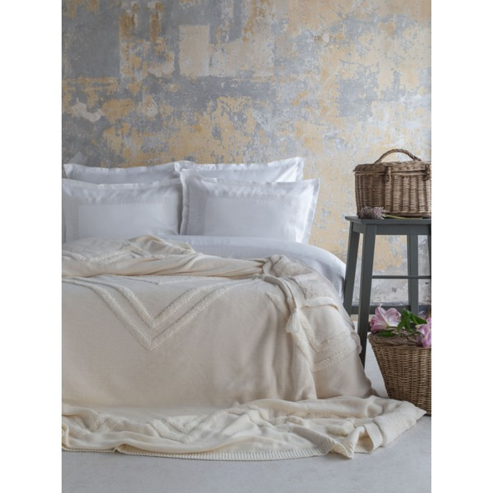 Apricitas Home Moneda Triko Çift Kişilik Yatak Örtülü Nevresim Seti - Ekru - 220 x 240 cm Yatak Örtüsü Fiyatı
