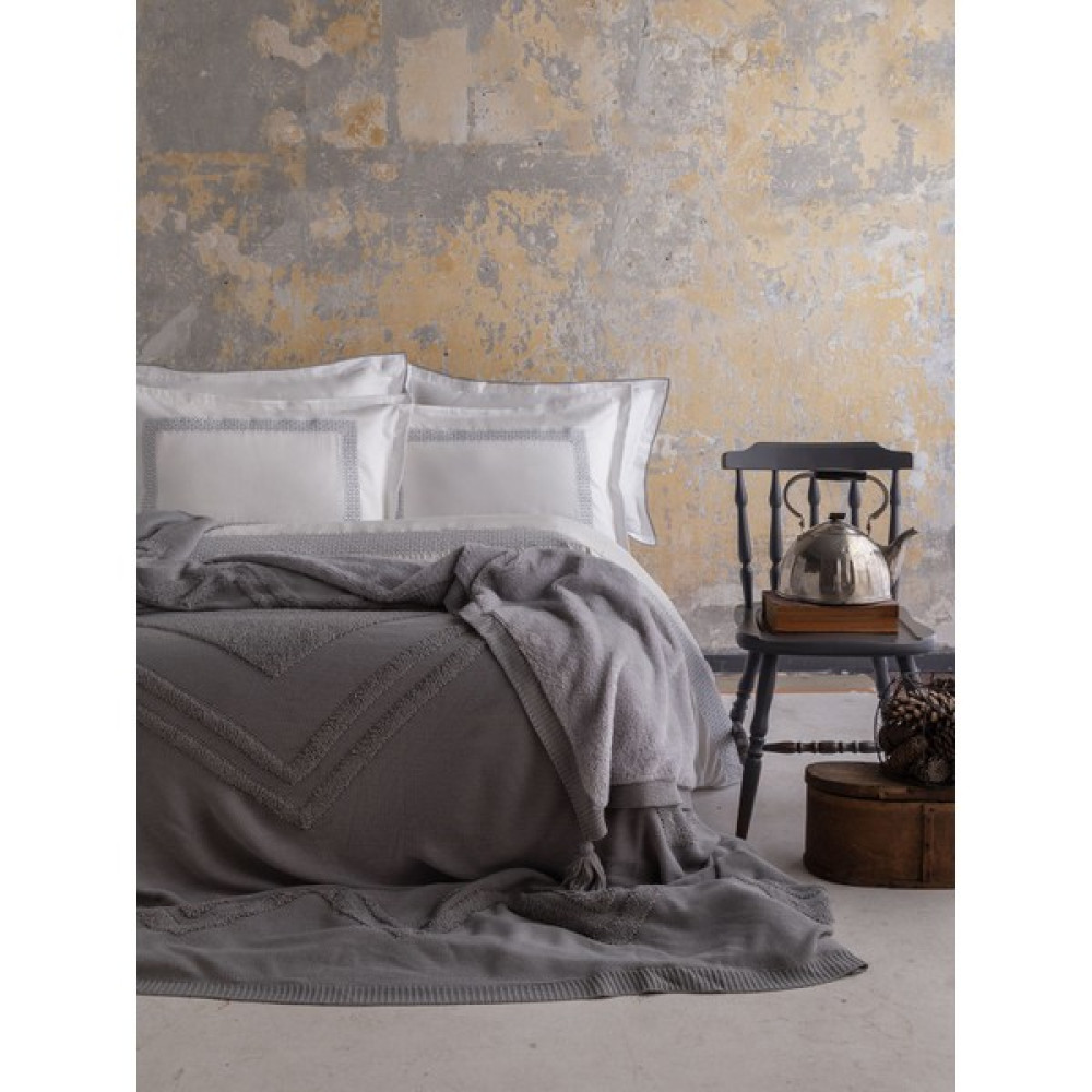 Apricitas Home Moneda Triko Çift Kişilik Yatak Örtülü Nevresim Seti - Gri - 220 x 240 cm Yatak Örtüsü Fiyatı