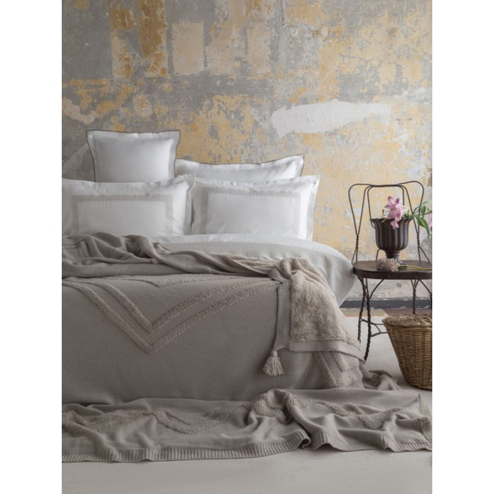 Apricitas Home Moneda Triko Çift Kişilik Yatak Örtülü Nevresim Seti - Taş - 220 x 240 cm Yatak Örtüsü Fiyatı
