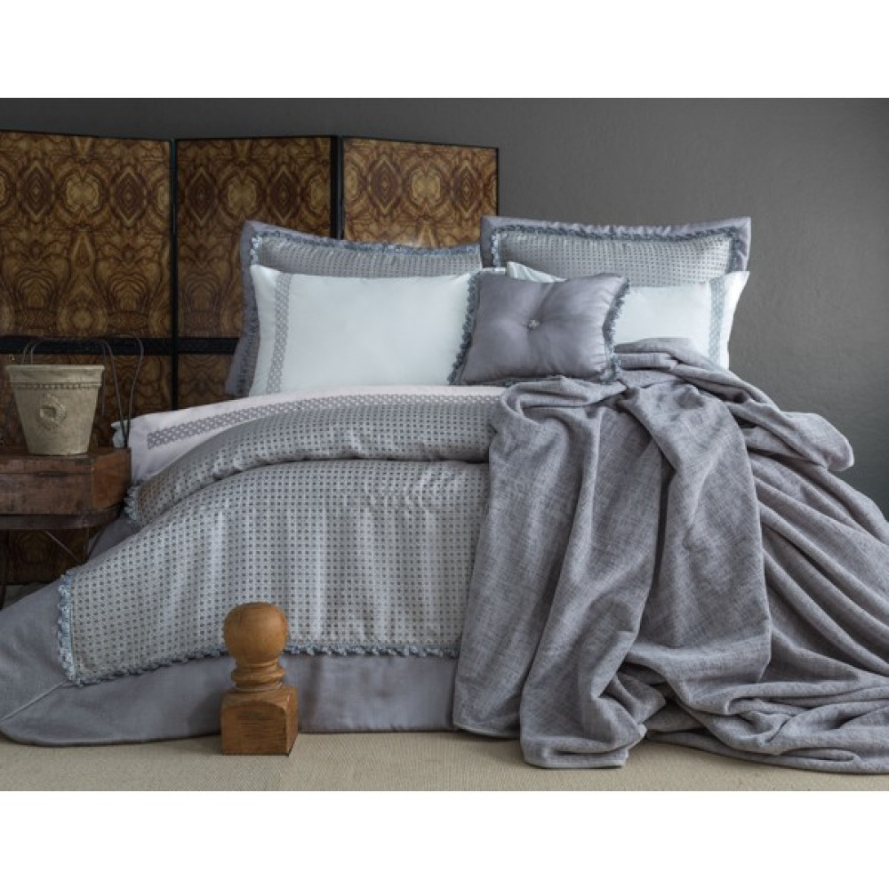 Apricitas Home Safran Gri Çeyiz Seti Battaniyeli Pamuk Nevresim 10 Parça - 200 x 220 cm Nevresim Takımı Fiyatı