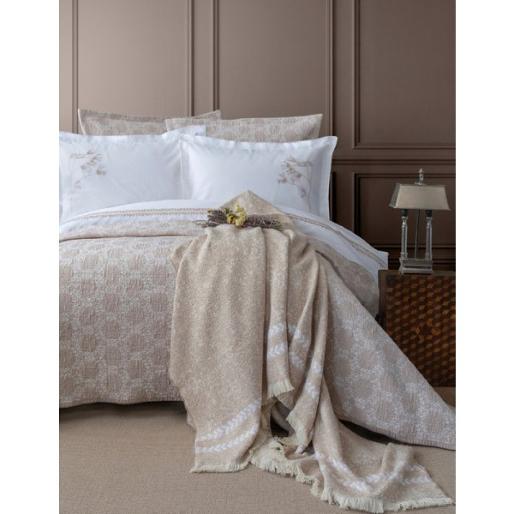 Apricitas Home Timeless Prime Set Crown Çift Kişilik Yatak Örtüsü Seti - 230 x 240 cm - Bej Yatak Örtüsü Fiyatı