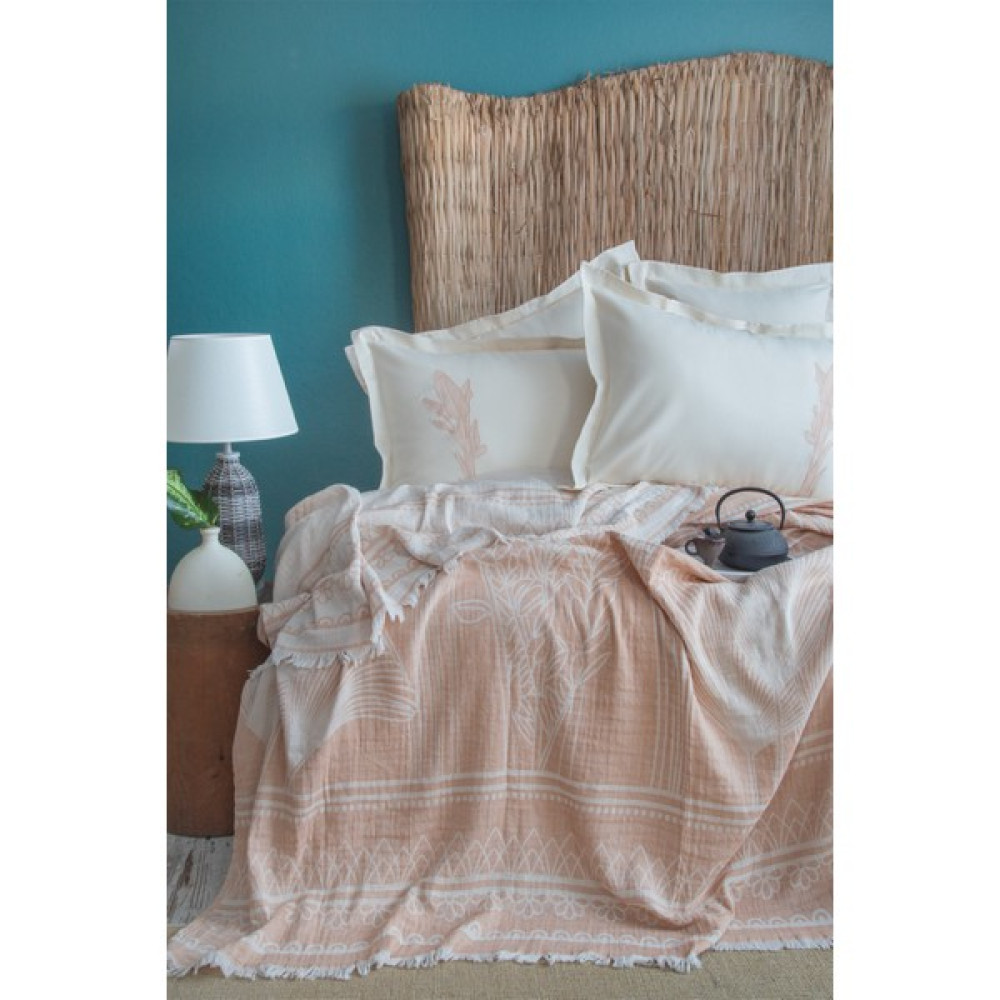 Apricitas Home Tropica Blush Çift Kişilik %100 Pamuk Müslin Pike Takımı - Bej - 230 x 240 cm Pike & Pike Takımı Fiyatı