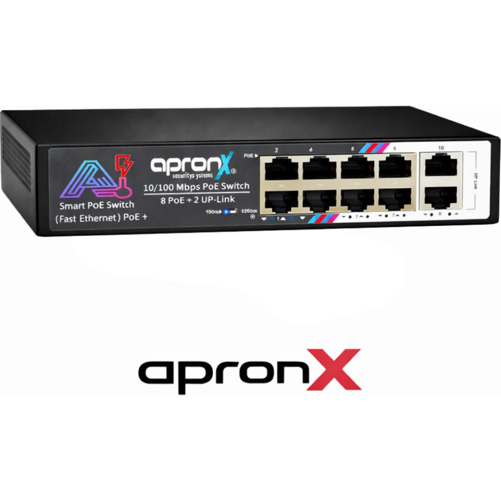 Apronx 8 Port 10/100 8 Port Poe + 2 Port 10/100 Uplink High Power 125W Poe Switch Switchler Fiyatı
