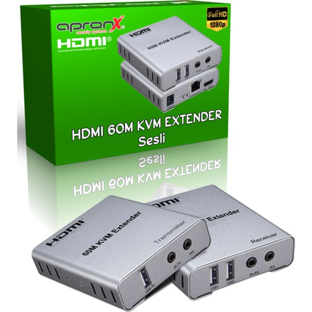 Apronx APX-USB60M CAT5E/CAT6 60M USB Fullhd 1080P 3D Kvm HDMI Extender HDMI Menzil Genişletici Uzatıcı Arttırıcı Bilgisayar Çevirici ve Adaptörü Fiyatı